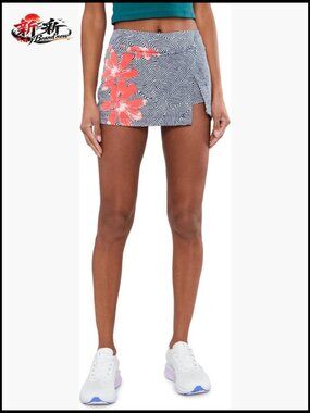 Floral Mini Skort with Built-in Shorts, Cotton Blend, High Rise